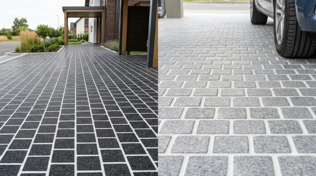 Raven Black Grey Granite driveway paving